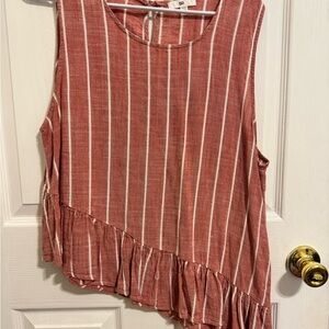 Runs Small. BP Rust Striped Asymmetrical Blouse